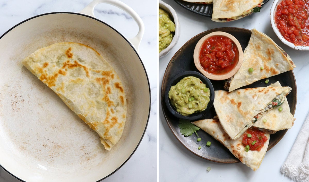 tortilla folded in half and sliced